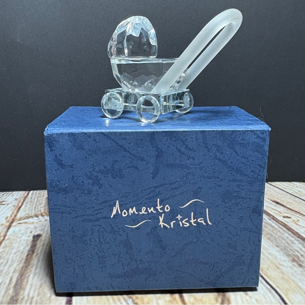 Momento Kristal Crystal Baby Carriage Buggy Pram Figurine with Box 2" H x 3" L